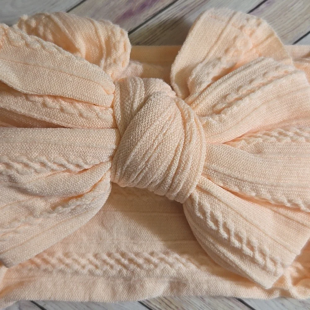 Boho Kids Bowknot Headband Peach Cable Knit Baby Girl Turban Soft Hairband